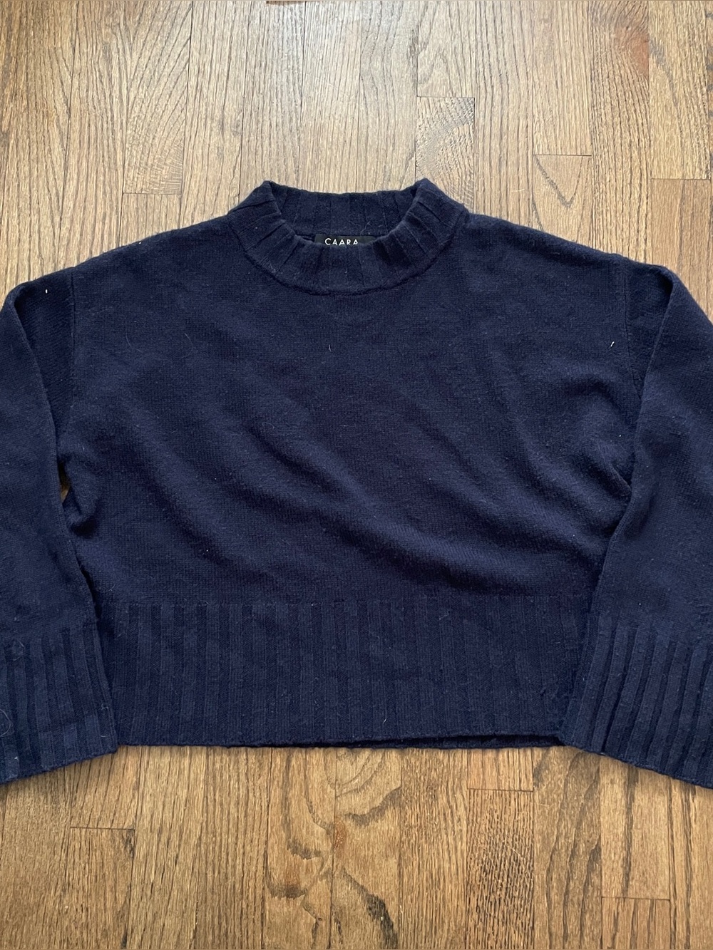 Caara Dark Blue Wool Oversized Crop Fit Women’s Crewneck Sweater Small